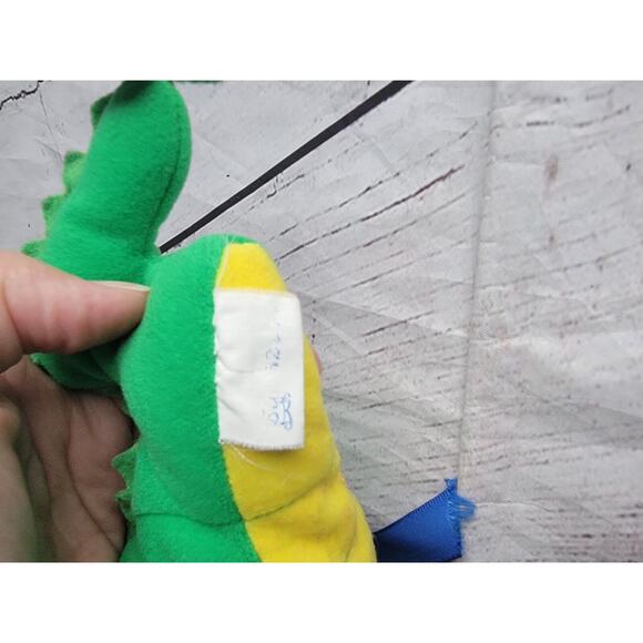Plush Dragon Stuffed Animal Toy Vintage Green Plushie Small One Sheild Ribbon - Picture 4 of 8